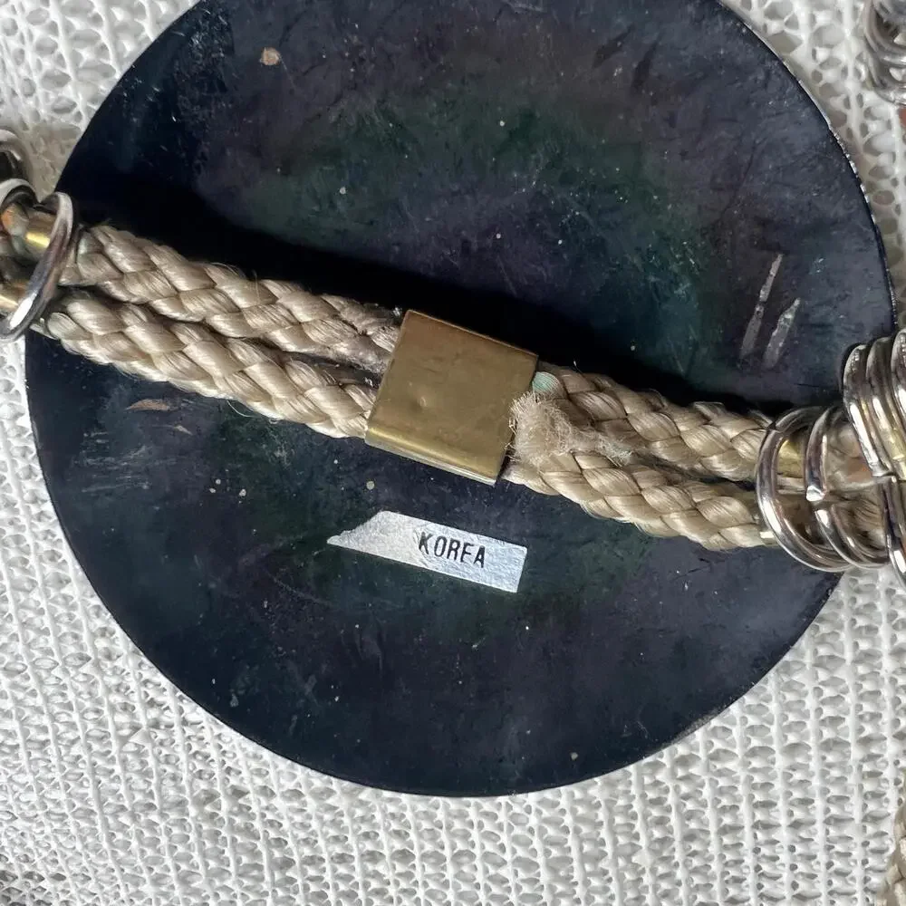 80s Vintage Boho Rope & Metal Decorative Belt‎ Faux Horn Medallion